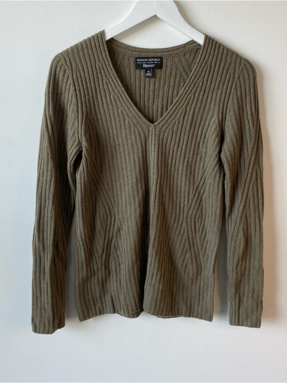 Banana Republic Olive Green Ribbed V-Neck Sweater